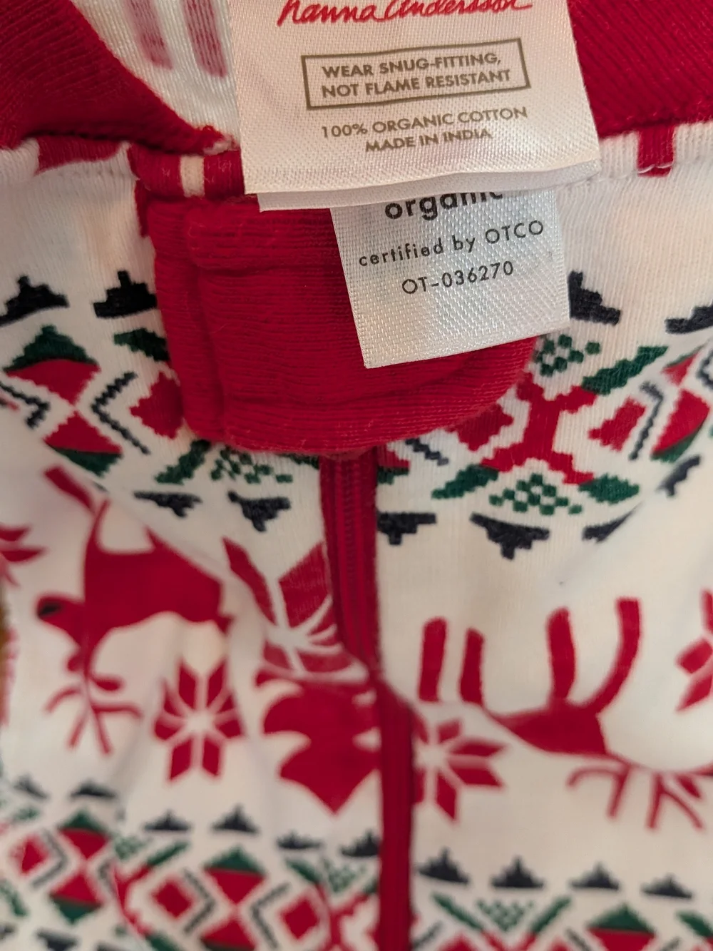 Hanna Andersson Red & White Reindeer Snowflake Footed One-Piece PJ 0-3m Organic